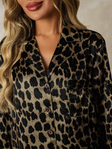 [Leopardo] SilkSilky-IT Manica lunga Collo a Taglio Camicia da notte 005