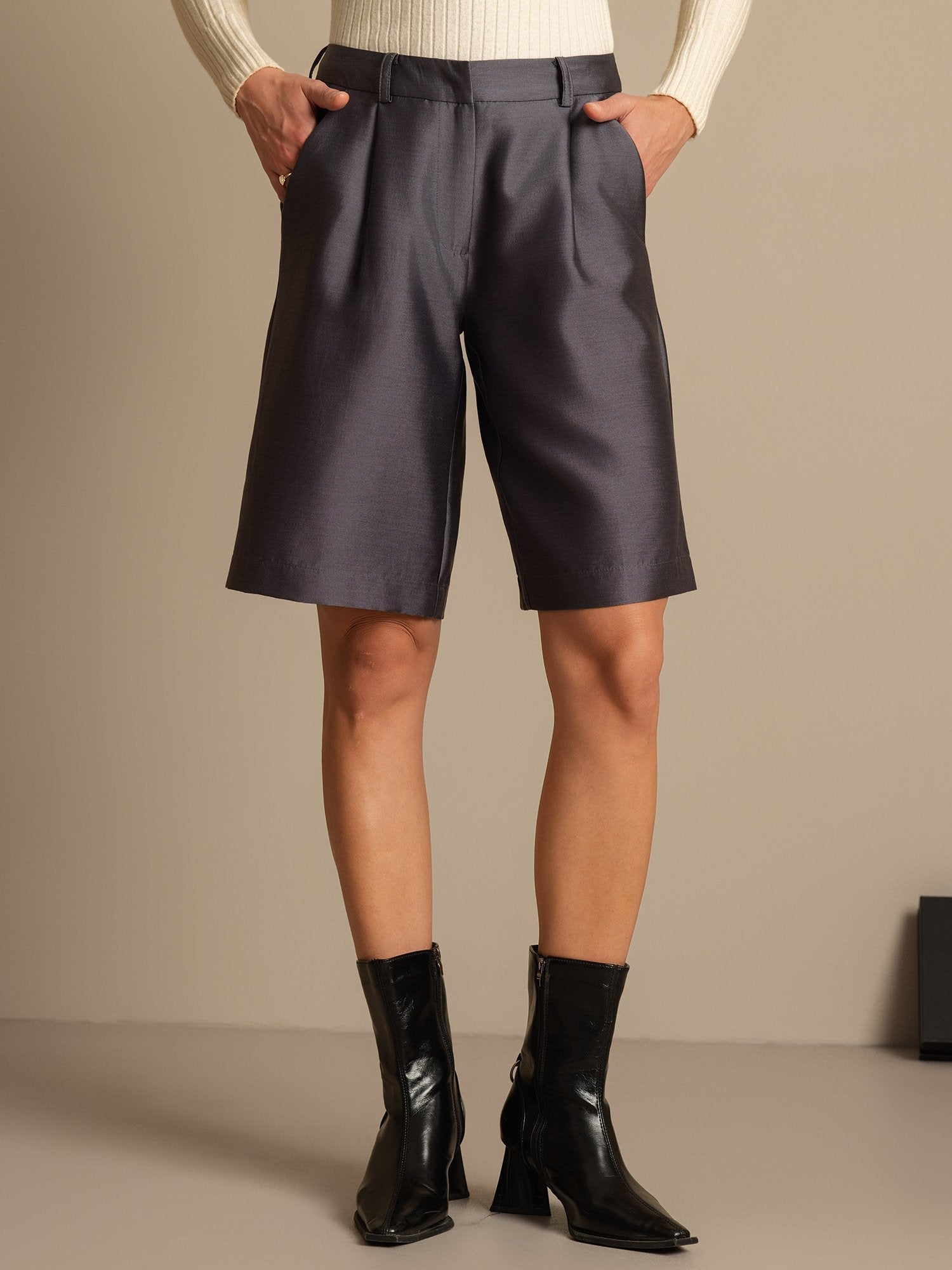 [Grigio] SilkSilky-IT 32Momme Seta Womens Shorts 001,