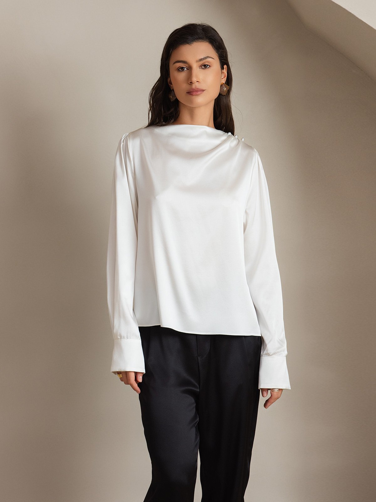 [Bianco] SilkSilky-IT 19Momme Seta Womens Shirt 006
