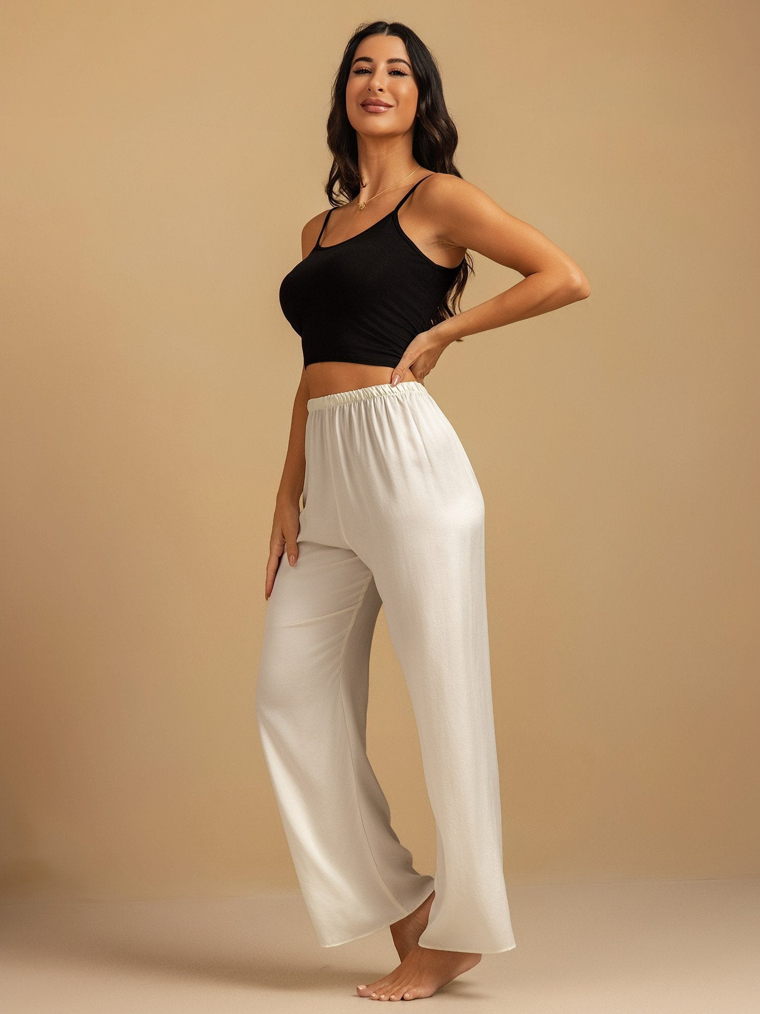 [Bianco] SilkSilky-IT 19Momme Seta Womens Sleep Bottoms 007,