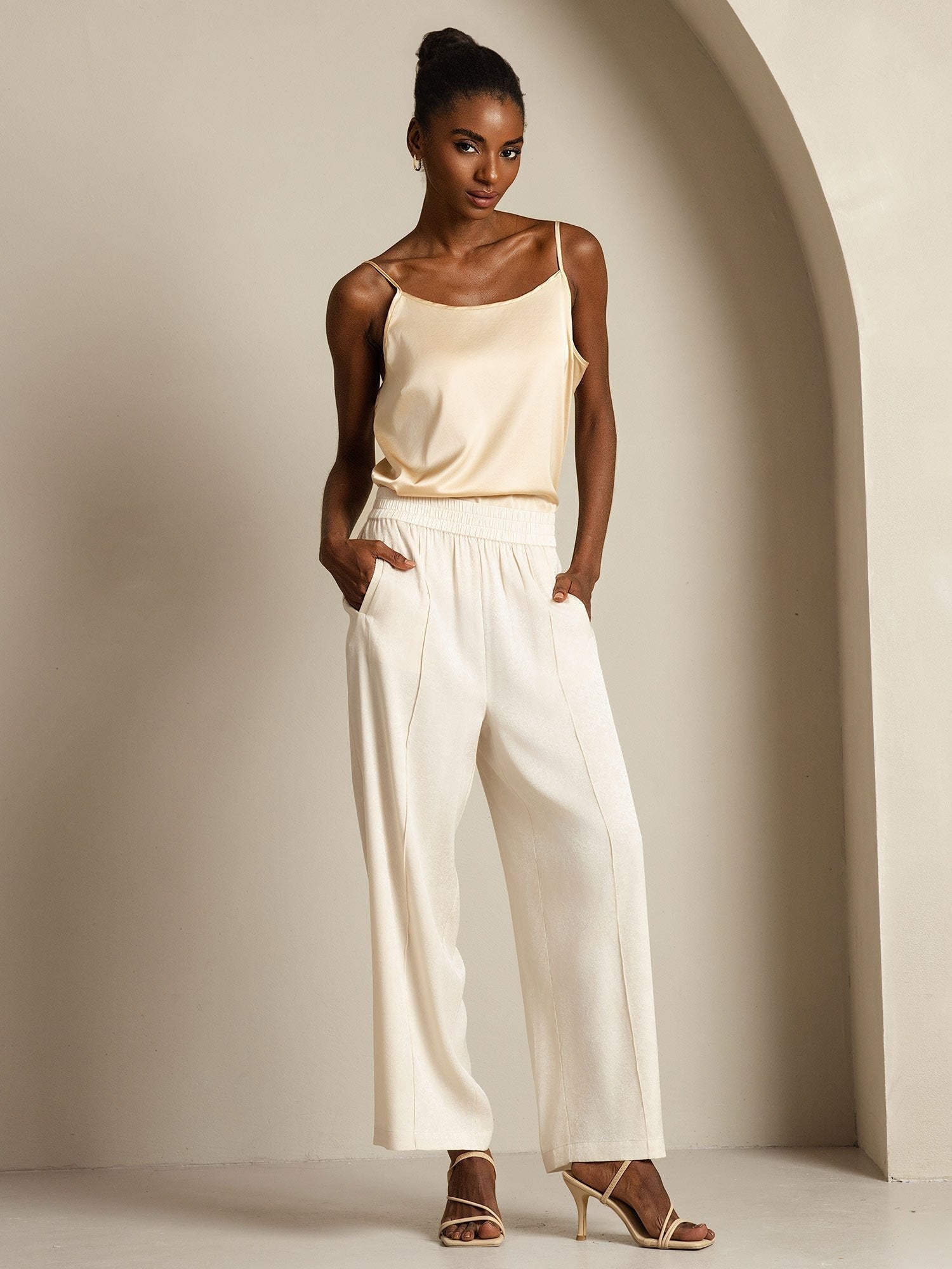 [Beige] SilkSilky-IT 22Momme Seta Womens Pants 008,