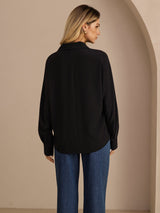 [Nero] SilkSilky-IT Long Sleeve Lapel Collar Camicie da donna 002