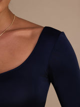 [Blu Scuro] SilkSilky-IT Long Sleeve Collo a U Magliette donna 006