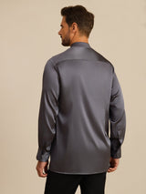 [Grigio Scuro] SilkSilky-IT Long Sleeve Stand Collar Camicia da uomo 002