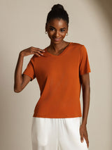 [Arancia] SilkSilky-IT Short Sleeve V Neck Magliette donna 008