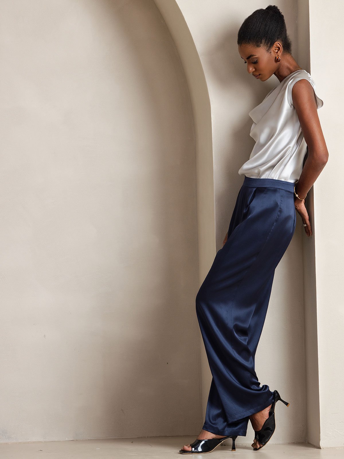 [Blu Scuro] SilkSilky-IT 19Momme Seta Womens Pants 007