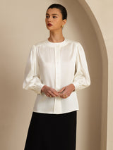 [Bianco] SilkSilky-IT 19Momme Long Sleeve Round Neck Camicette 001