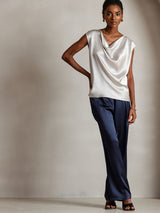 [Grigio Chiaro] SilkSilky-IT Cap Sleeve Cowl Neck Magliette donna 003