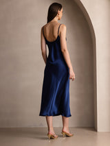 [Blu Scuro] SilkSilky-IT Sleeveless V Neck Vestiti da donna 002