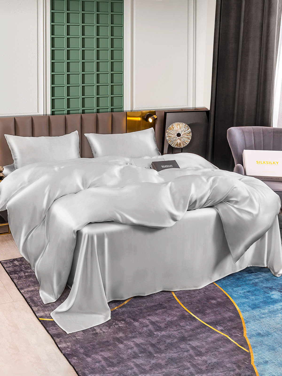 SilkSilky IT 25Momme Seta pura Bedding Set Argento 003