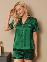 [Verde] SilkSilky-IT Short Sleeve Lapel Collar Pigiami da donna 004