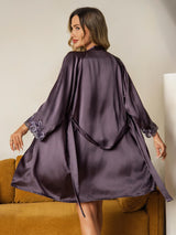 [Grigio Porpora] SilkSilky-IT Seta A tre quarti Womens Pajamas 003