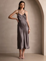 [Kaki Scuro] SilkSilky-IT Sleeveless V Neck Vestiti da donna 003