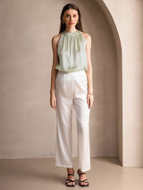 [Verde Chiaro] SilkSilky-IT Sleeveless Halter Magliette donna 006