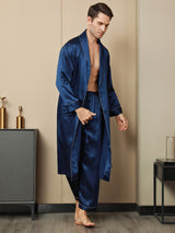 [Blu Scuro] SilkSilky-IT Seta pura Manica lunga Collo risvolto dentellato Vestaglia da uomo 009