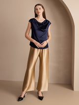 [Blu Scuro] SilkSilky-IT Cap Sleeve Cowl Neck Magliette donna 005