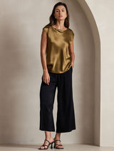 [Marrone] SilkSilky-IT Cap Sleeve Round Neck Magliette donna 004