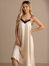[Beige Riso] SilkSilky-IT V Neck Camicia da notte 006