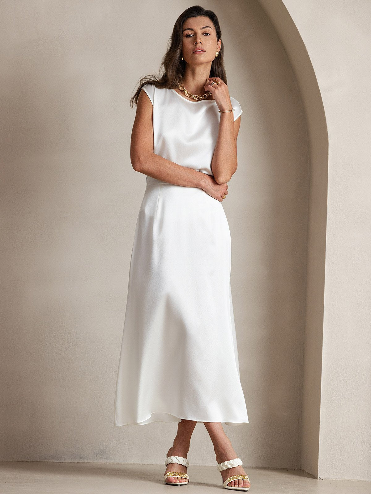 [Bianco] SilkSilky-IT 19Momme Seta Womens T-Shirt 006
