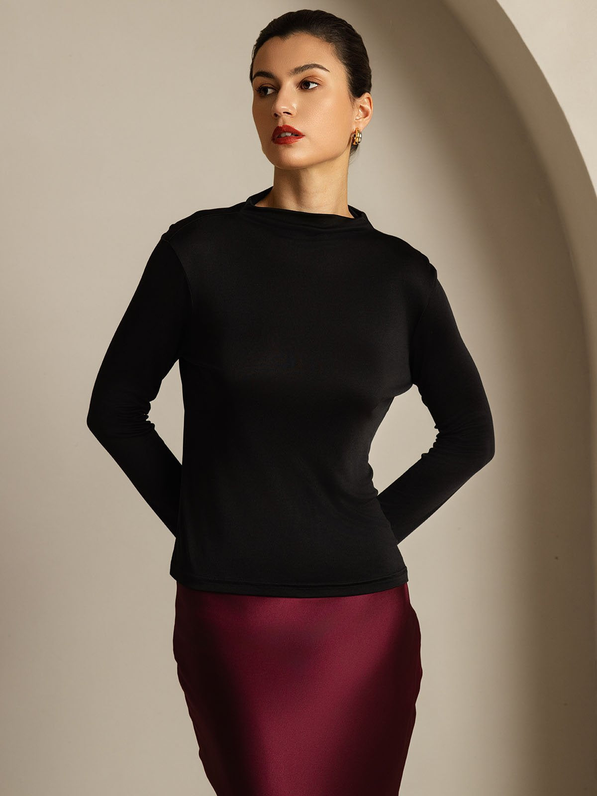 [Nero] SilkSilky-IT Seta pura Womens T-Shirt 008