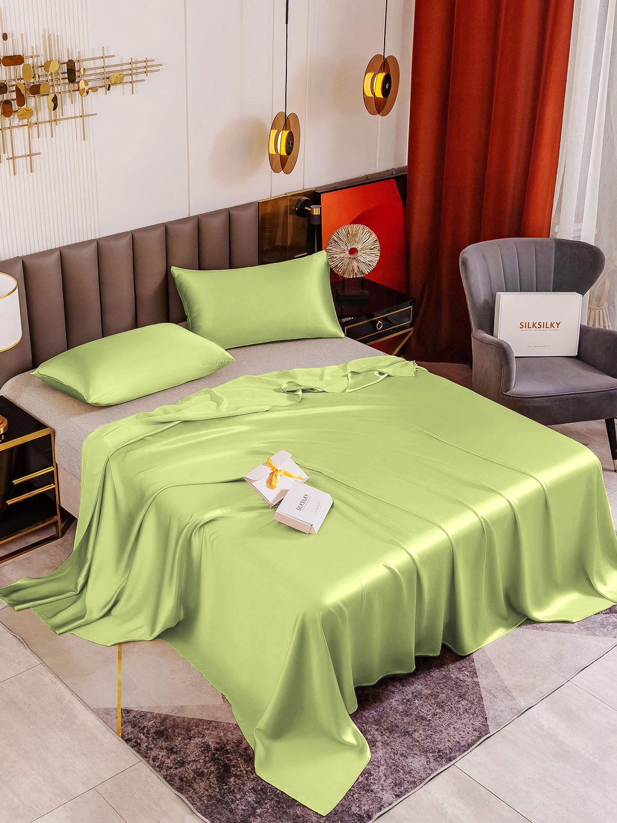 [Menta Verde] SilkSilky-IT 19Momme Seta pura Bedding Set 001