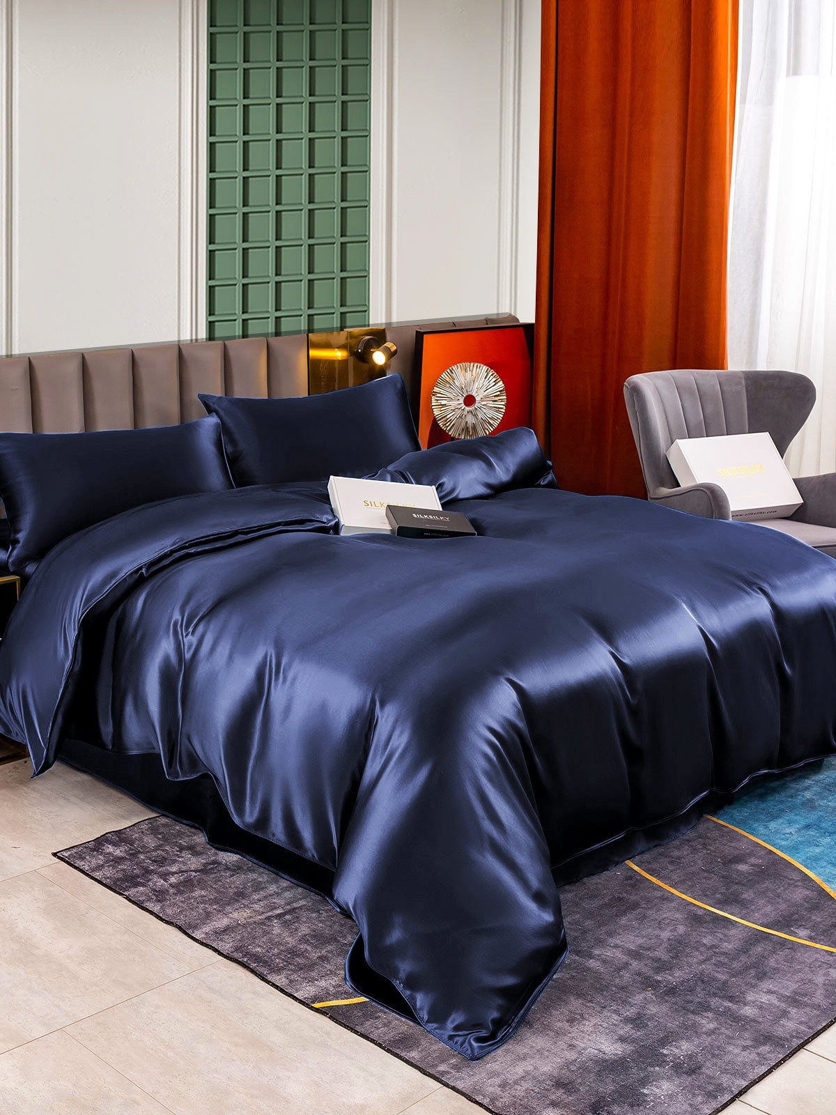 [Blu Scuro] SilkSilky-IT 25Momme Seta pura Bedding Set 003