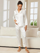 [Bianco] SilkSilky-IT Long Sleeve Lapel Collar Pigiami da donna 002