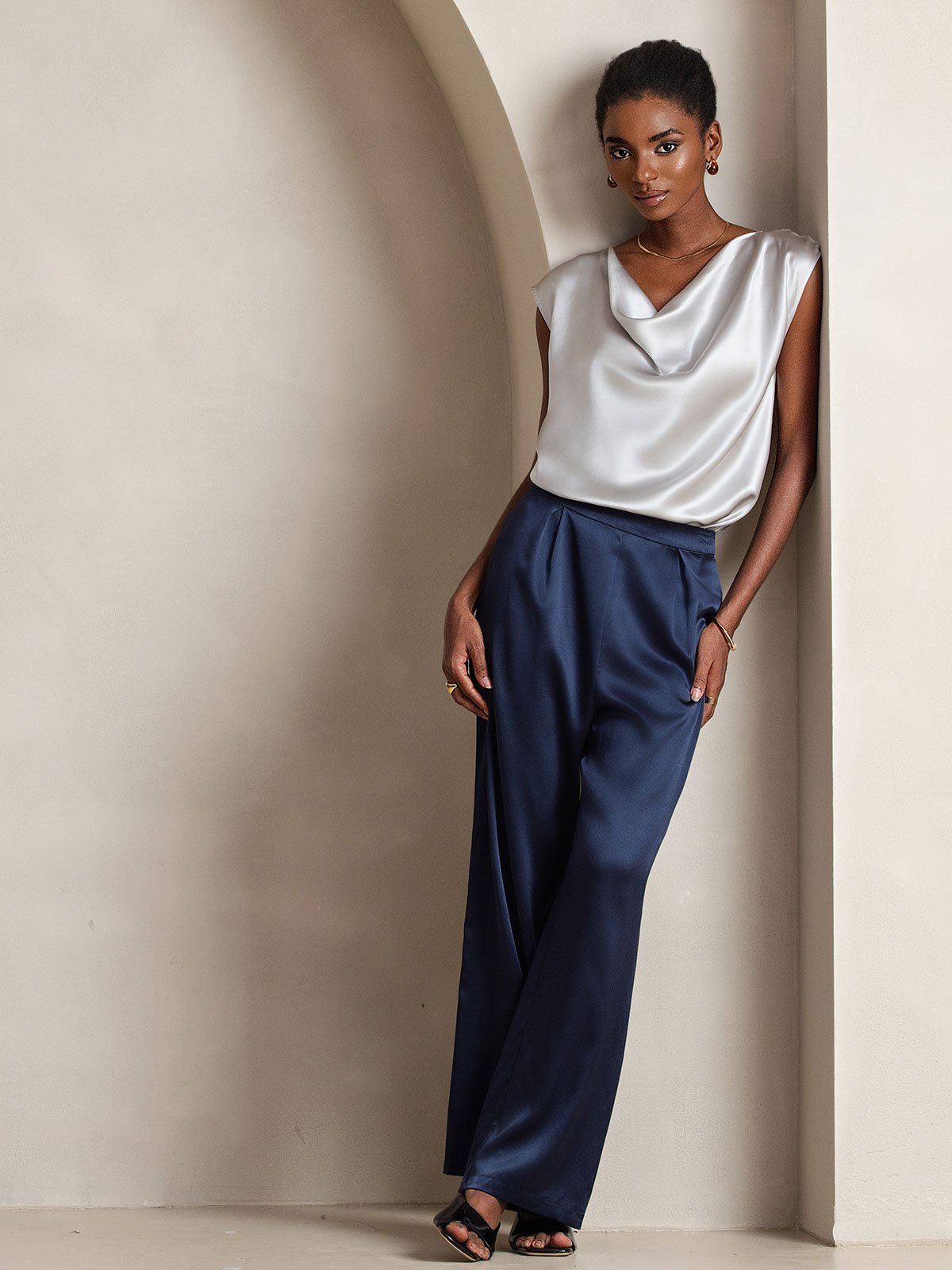 [Blu Scuro] SilkSilky-IT 19Momme Seta Womens Pants 006