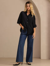 [Nero] SilkSilky-IT Long Sleeve Lapel Collar Camicie da donna 007