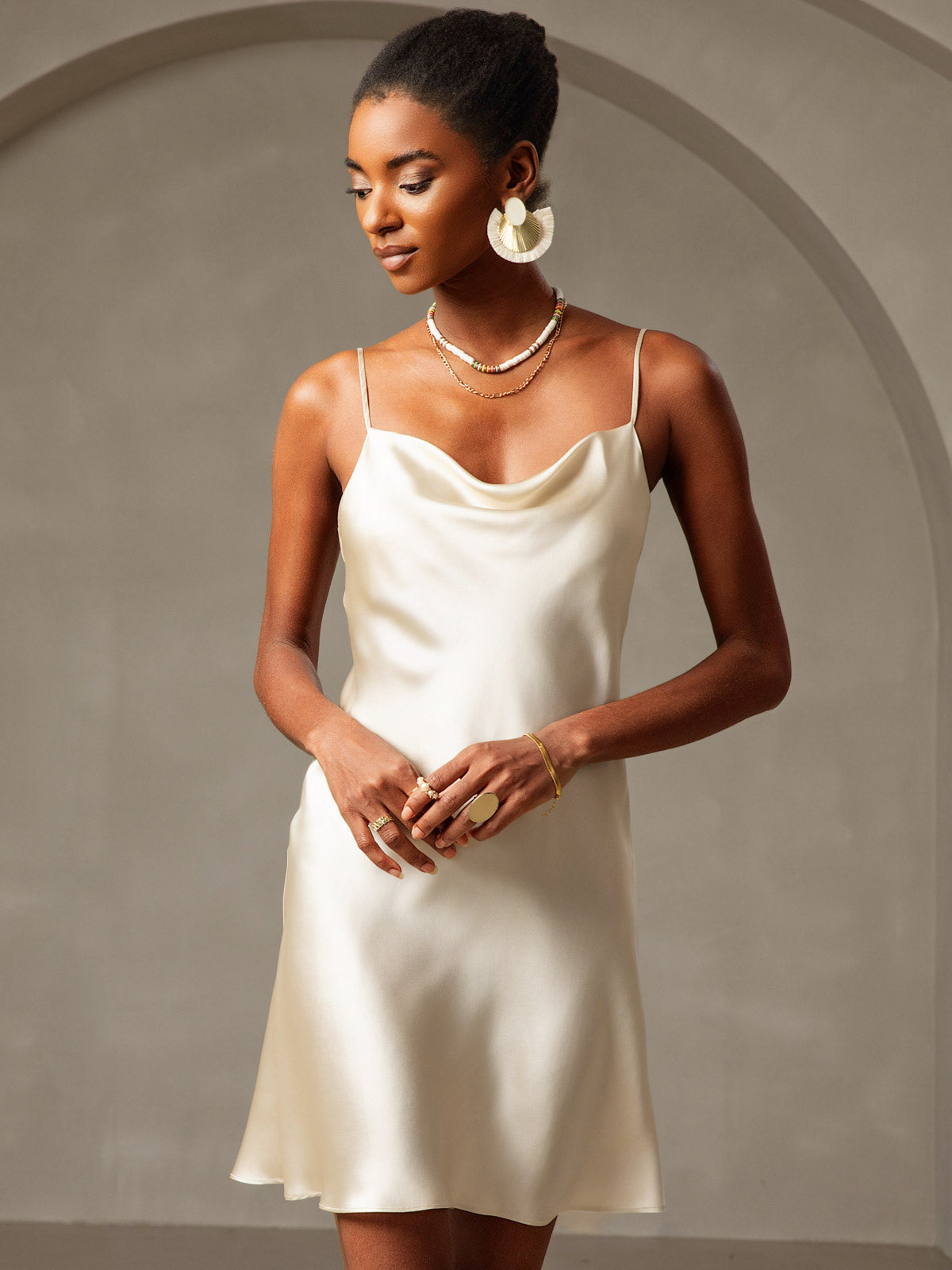 [Giallo Chiaro] SilkSilky-IT Tirantes Finos Collo drappeggiato Vestiti da donna 004