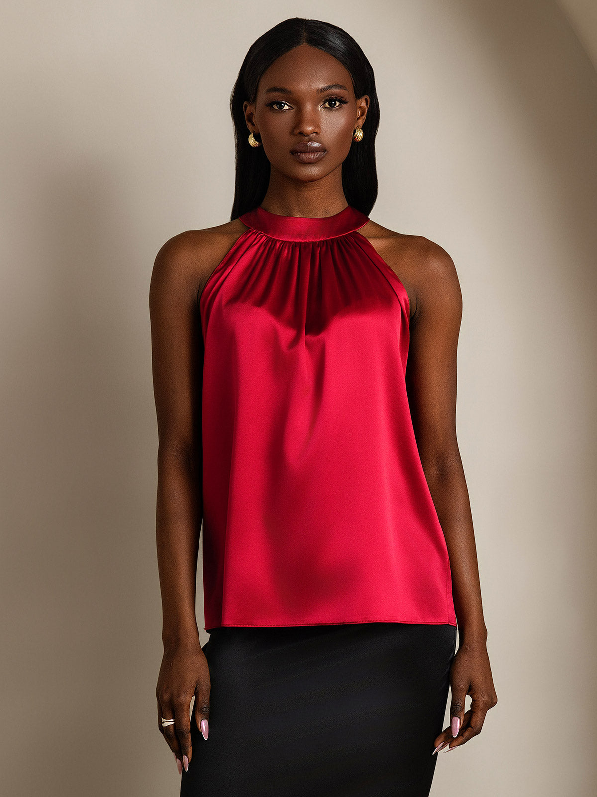 [Vino] SilkSilky-IT 19Momme Seta Senza maniche Womens T-Shirt 003