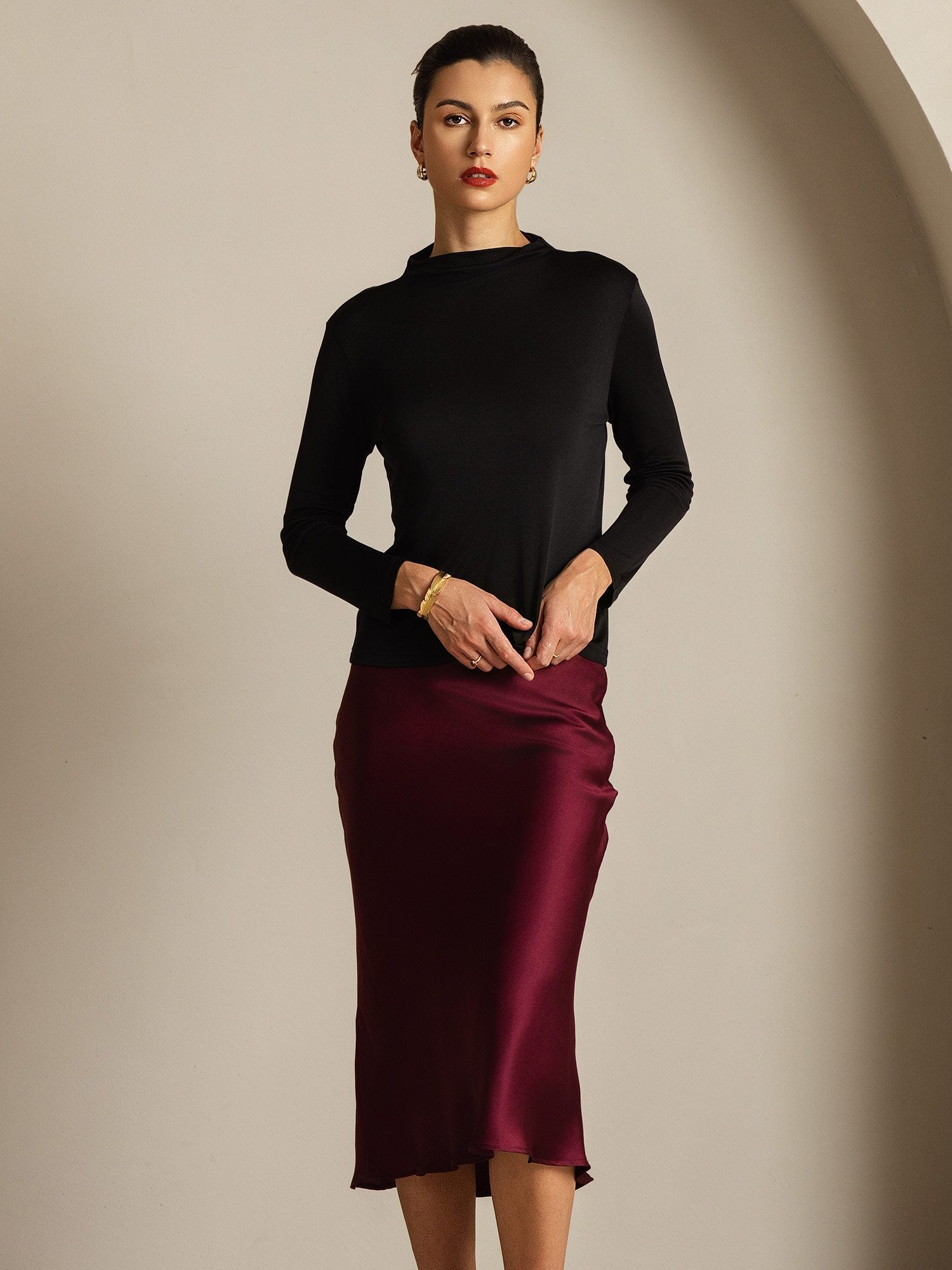 [Nero] SilkSilky-IT Seta pura Womens T-Shirt 007