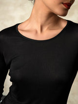 [Nero] SilkSilky-IT Manica lunga Scollo rotondo Intimo Lungo Donna 005
