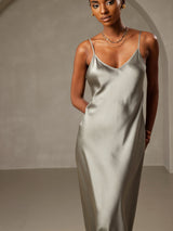[Verde Grigiastro] SilkSilky-IT Sleeveless V Neck Camicia da notte 004