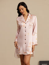[Rosa] SilkSilky-IT Long Sleeve Lapel Collar Camicia da notte 003