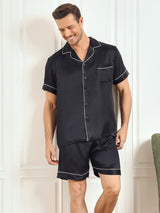 [Nero] SilkSilky-IT Short Sleeve Lapel Collar Pigiami da uomo 001
