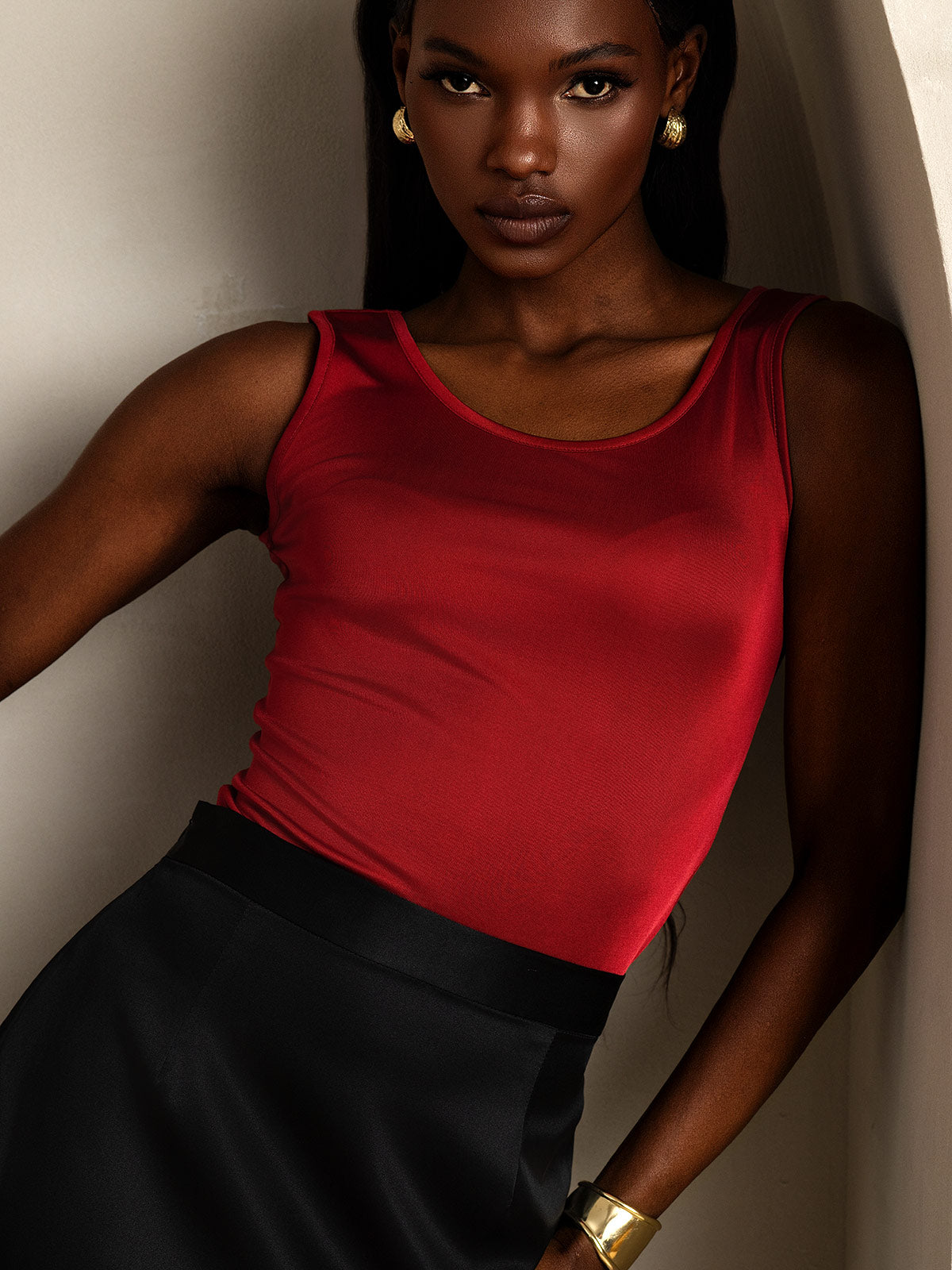 [Vino] SilkSilky-IT Maglia di seta Senza maniche Round Neck Magliette donna 004
