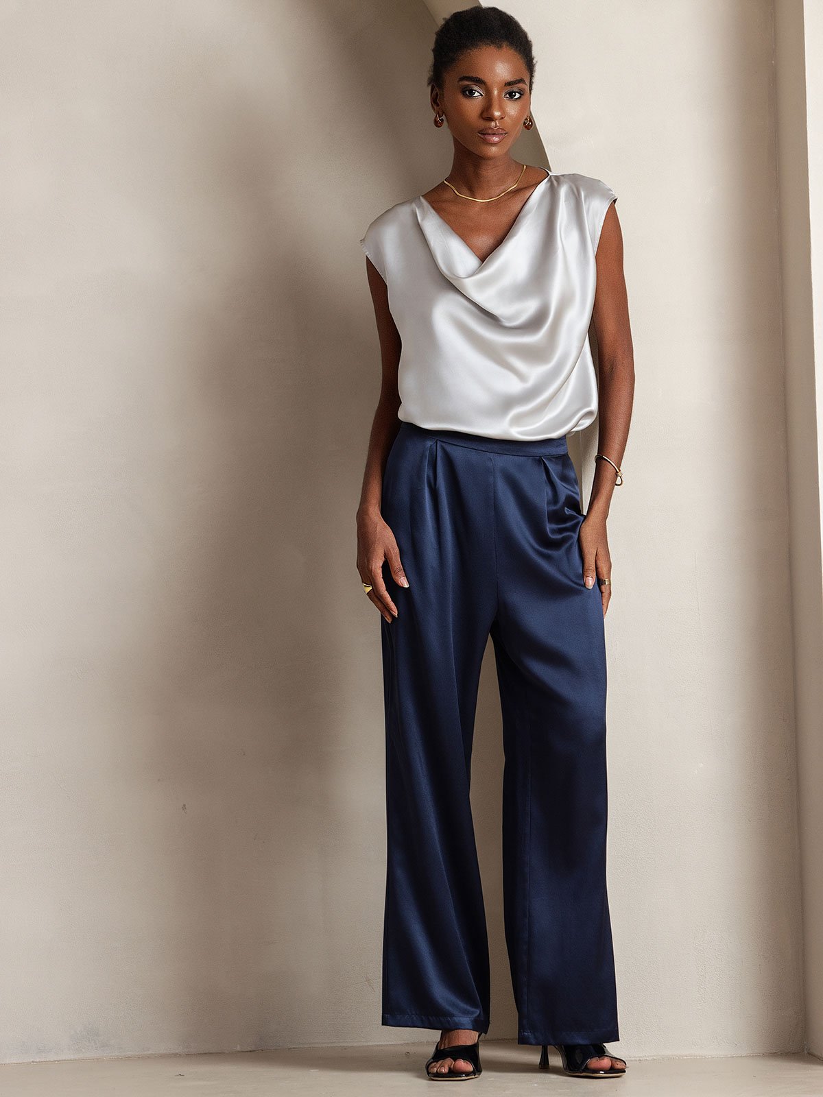 [Blu Scuro] SilkSilky-IT 19Momme Seta Womens Pants 004