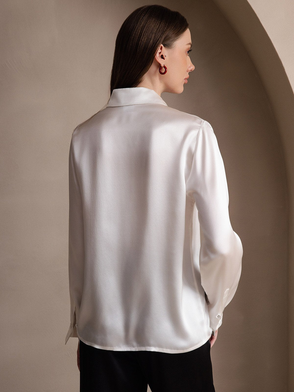[Bianco] SilkSilky-IT Long Sleeve Lapel Collar Camicie da donna 002