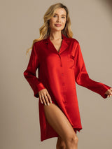 [Rosso] SilkSilky-IT Long Sleeve Lapel Collar Camicia da notte 003
