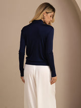 [Blu Scuro] SilkSilky-IT Long Sleeve Bluse 002