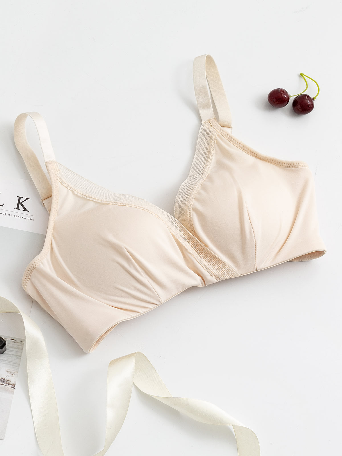 [Beige] SilkSilky-IT Maglia di seta Bra 007