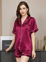[Fucsia] SilkSilky-IT Short Sleeve Lapel Collar Pigiami da donna 001