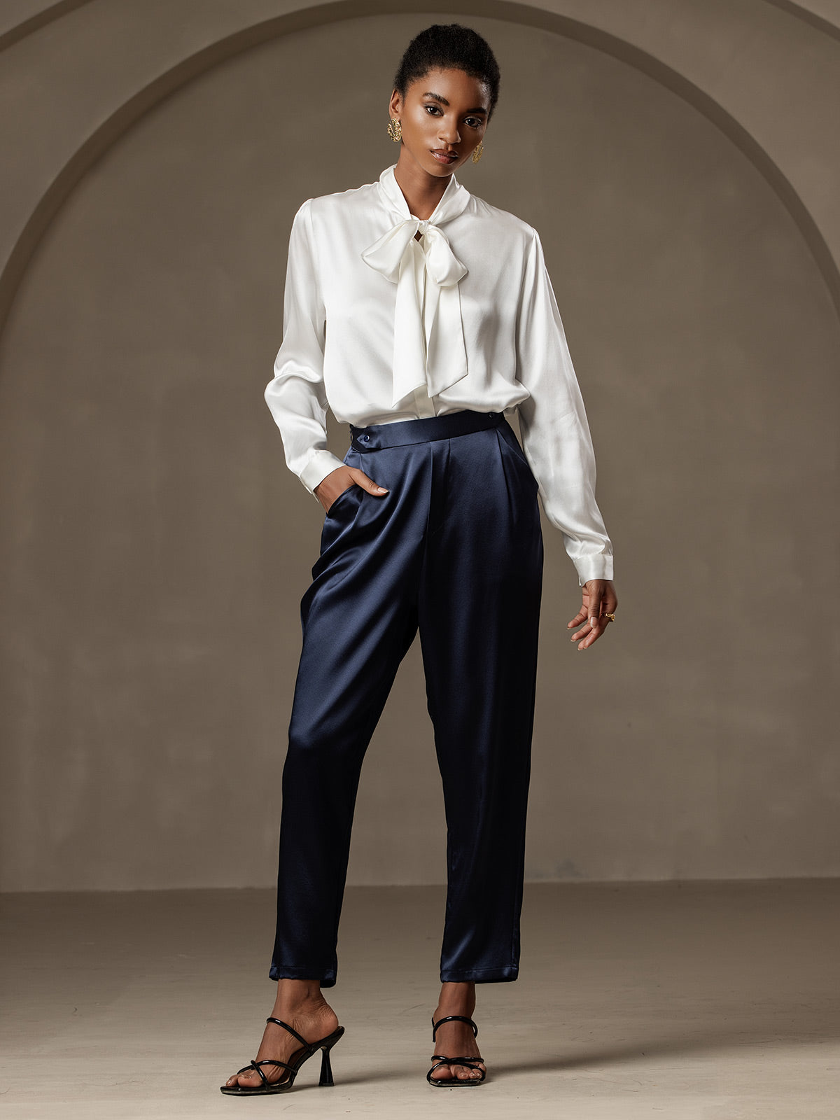 [Blu Scuro] SilkSilky-IT 19Momme Seta Womens Pants 005