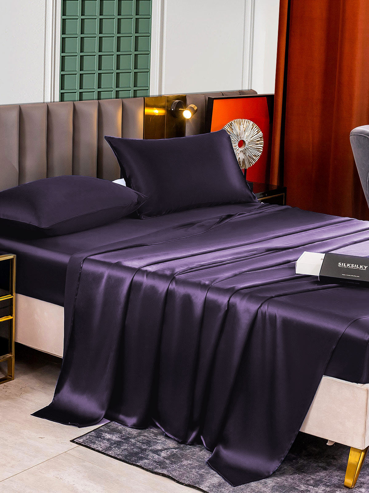 [Viola Scuro] SilkSilky-IT 22Momme Seta pura Bedding Set 003,