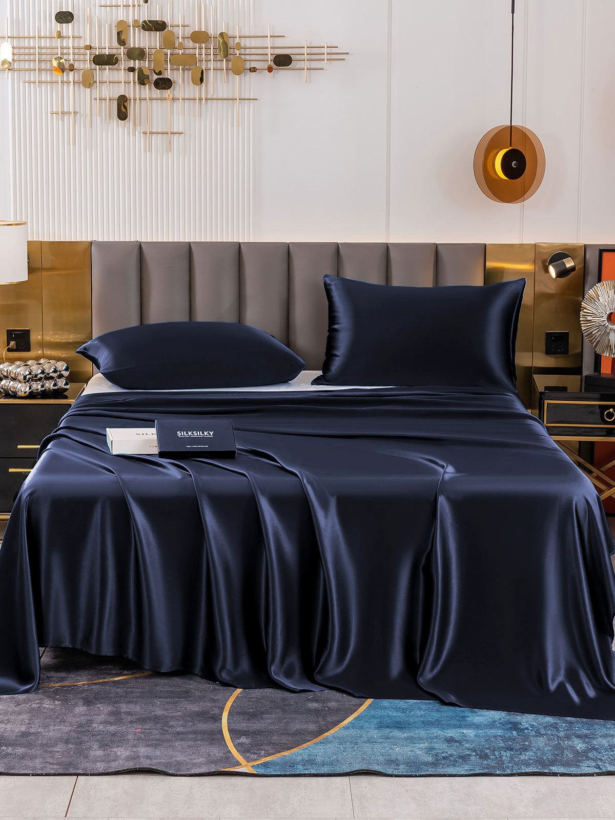 [Blu Scuro] SilkSilky-IT 19Momme Seta pura Bedding Set 002