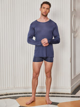 [Blu Scuro] SilkSilky-IT Long Sleeve Round Neck Maglietta da uomo 005