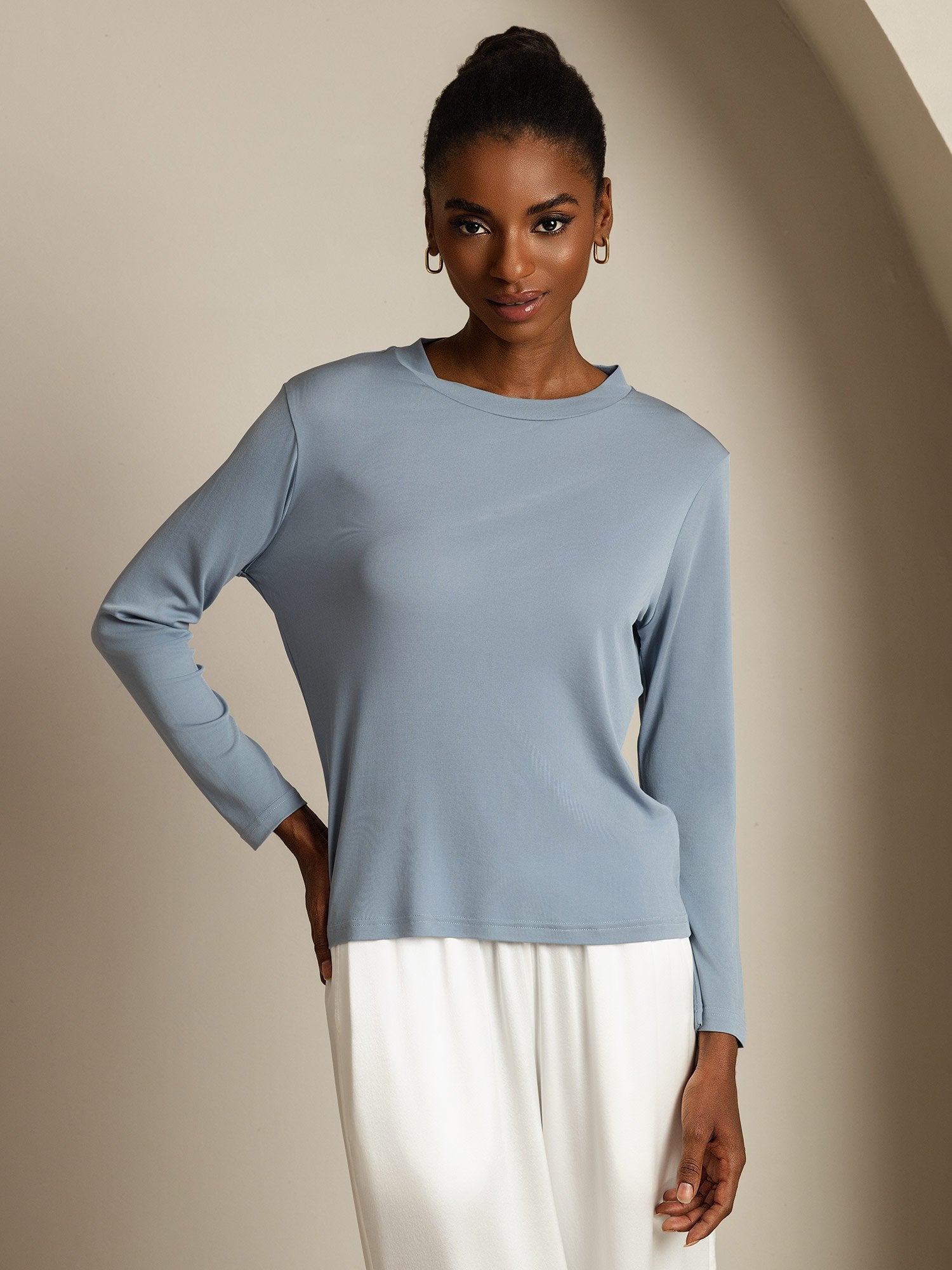 [BluGrigiastro] SilkSilky-IT Seta pura Womens T-Shirt 003