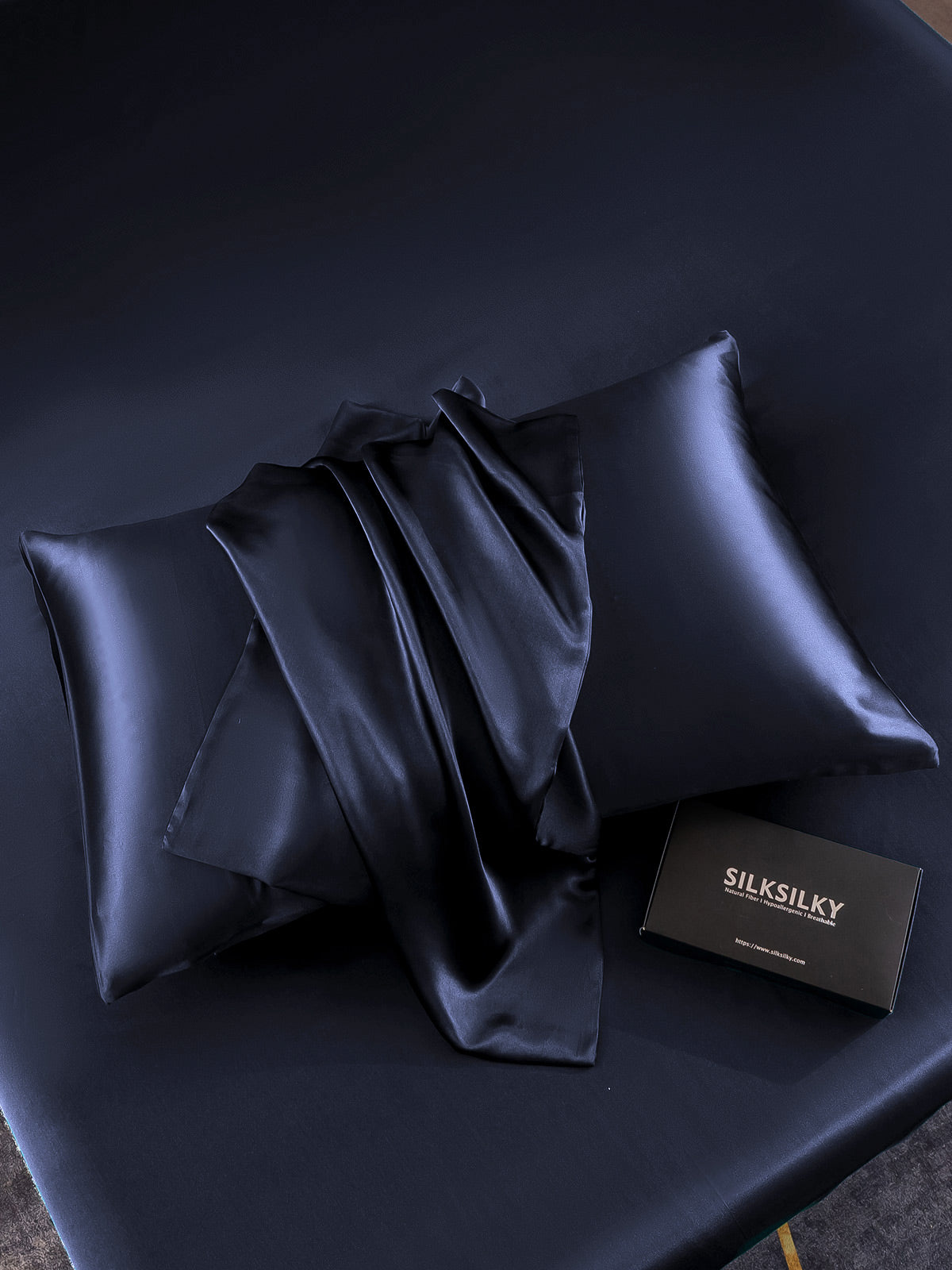 [Blu Scuro] SilkSilky-IT 22Momme Seta pura Pillowcase 004