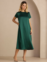 [Verde Scuro] SilkSilky-IT Short Sleeve Crew Neck Vestiti da donna 003